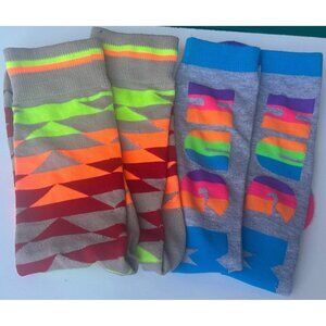 2 Pairs Over The Calf Crew Socks Geometric & Novelty Print Women 16.5-18" Height